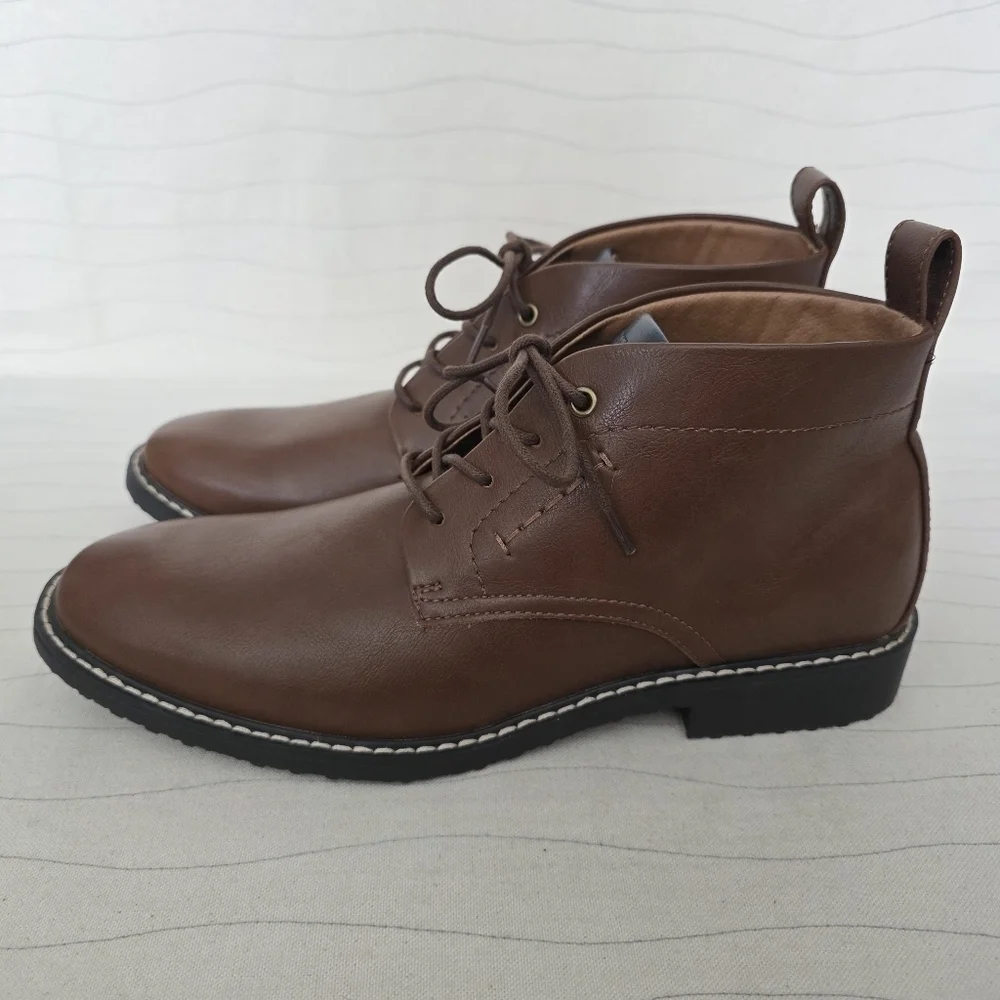 GUESS Mens Faux Leather Brown Ankle Dress Boots Shoes GMTINLY-R Size 8.5 NEW